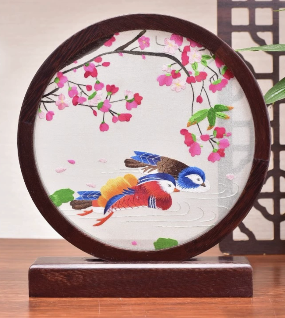Hand - embroidered panda - themed screen ornament