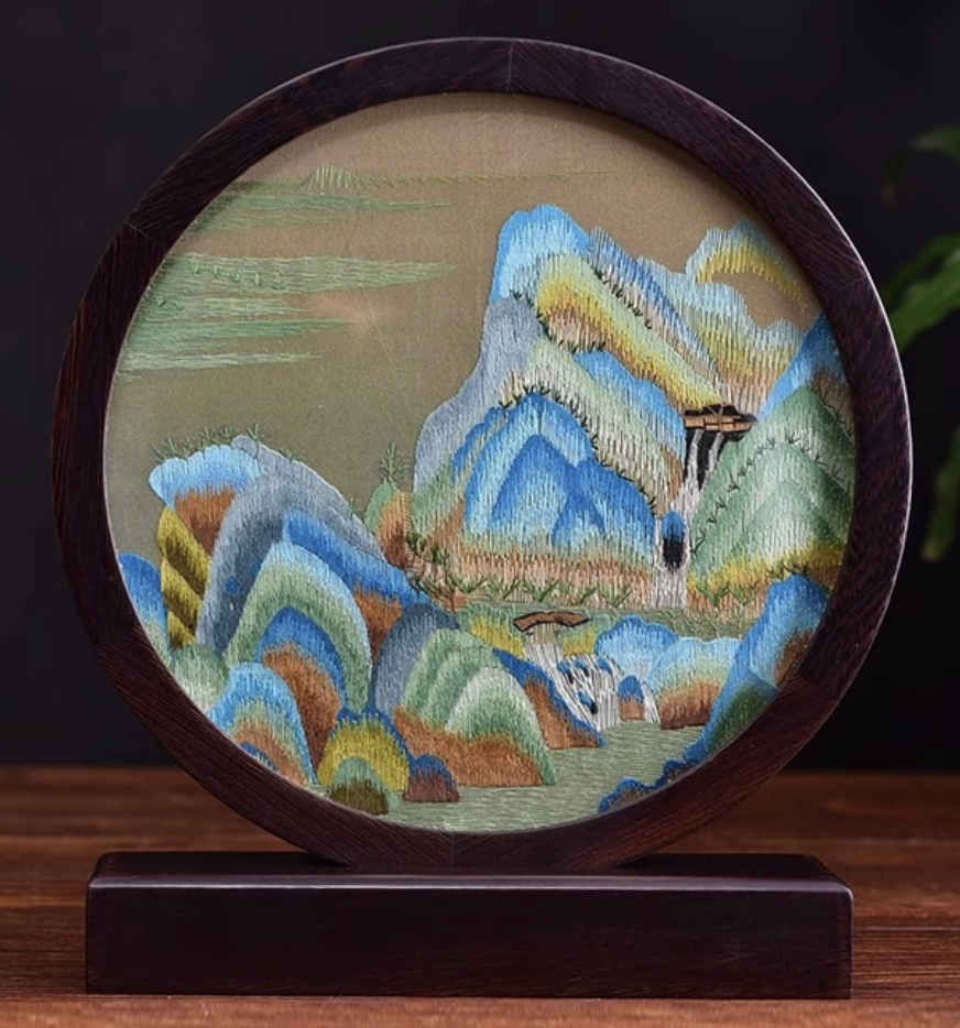 Hand - embroidered panda - themed screen ornament