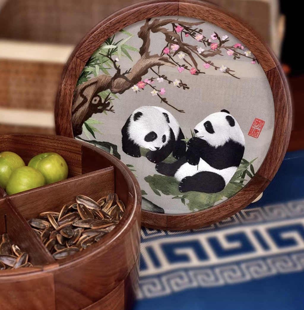 Shu Embroidery Double - sided Embroidered Double - layer Storage Box - Walnut Wood | Authentic Chinese Intangible Heritage