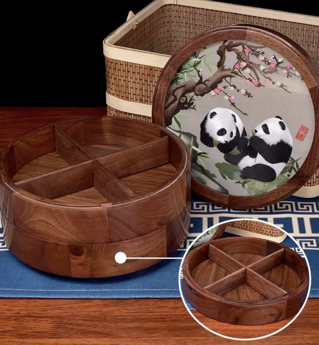 Shu Embroidery Double - sided Embroidered Double - layer Storage Box - Walnut Wood | Authentic Chinese Intangible Heritage