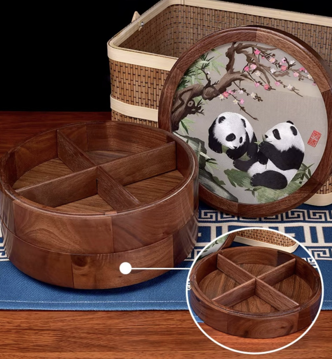 Shu Embroidery Double - sided Embroidered Double - layer Storage Box - Walnut Wood | Authentic Chinese Intangible Heritage