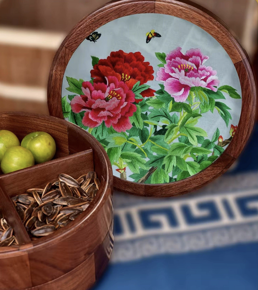Shu Embroidery Double - sided Embroidered Double - layer Storage Box - Walnut Wood | Authentic Chinese Intangible Heritage