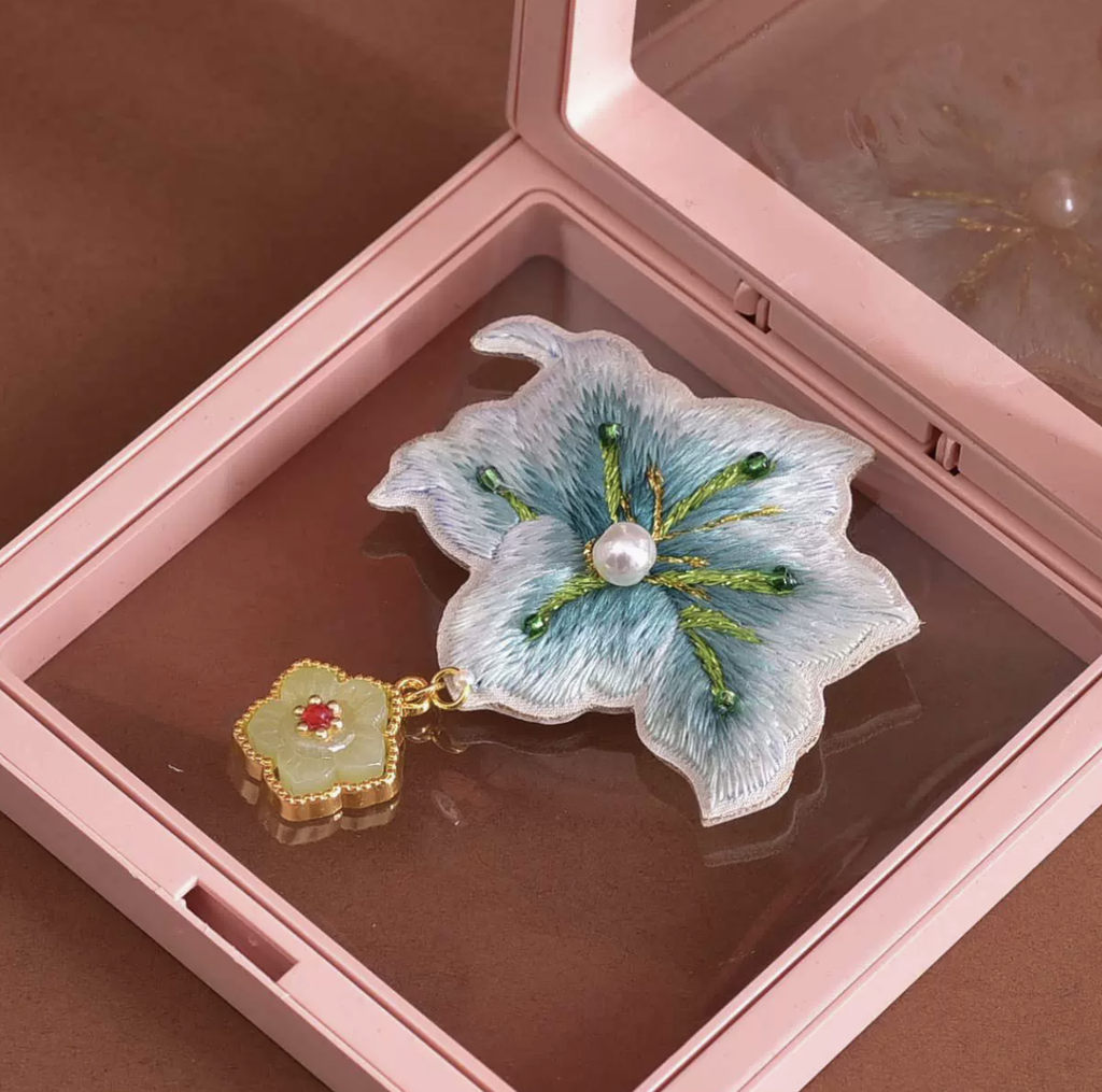 Hand - embroidered Mulberry Silk Brooch