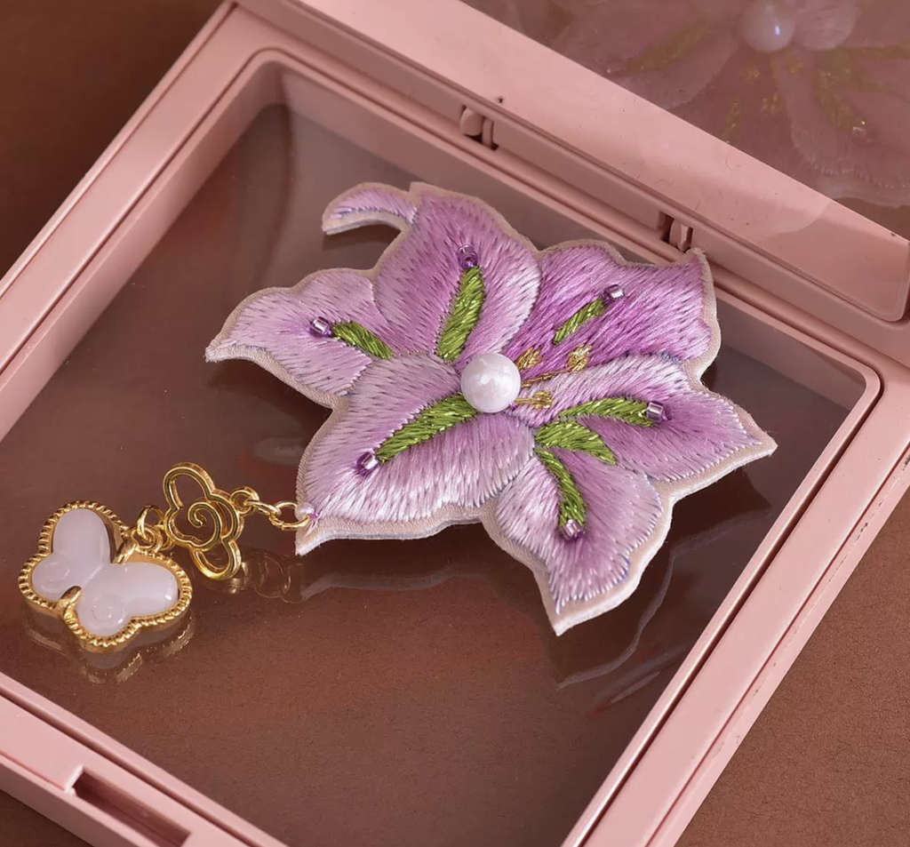 Hand - embroidered Mulberry Silk Brooch