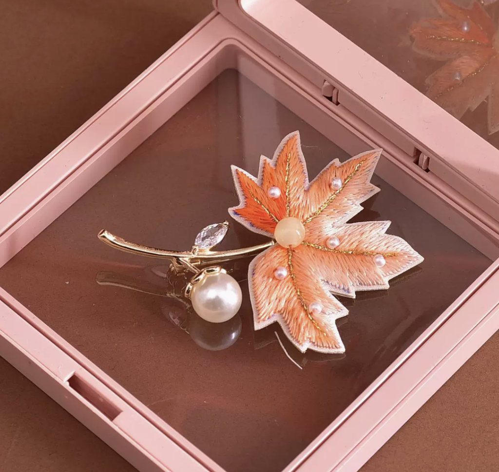 Hand - embroidered Mulberry Silk Brooch