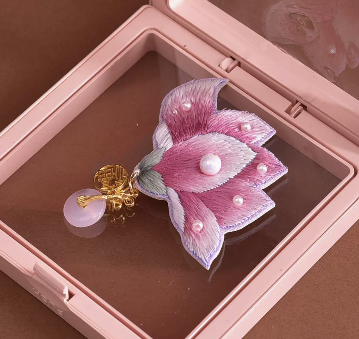 Hand - embroidered Mulberry Silk Brooch