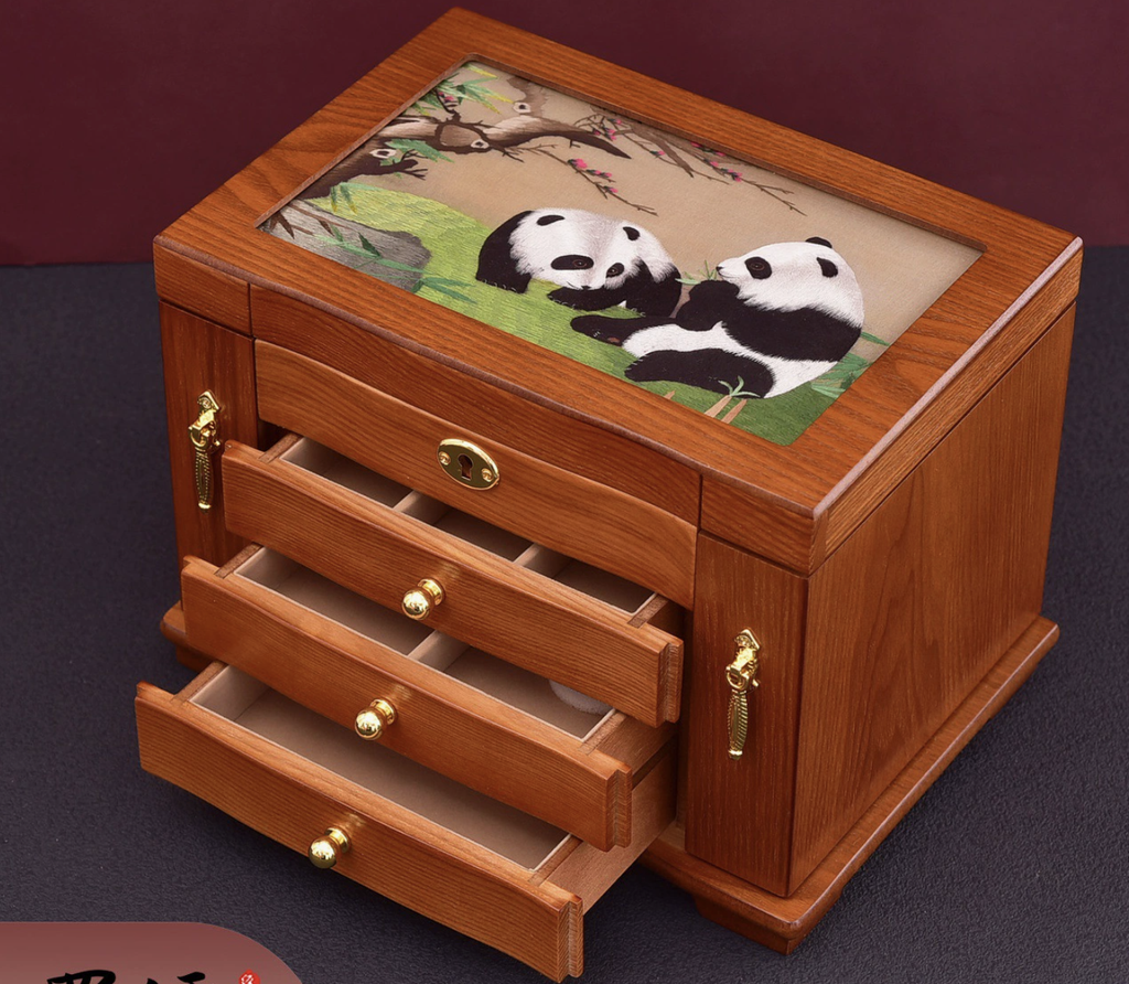 Luxury Hand-Embroidered Jewelry Box | Solid Walnut & Shu Embroidery